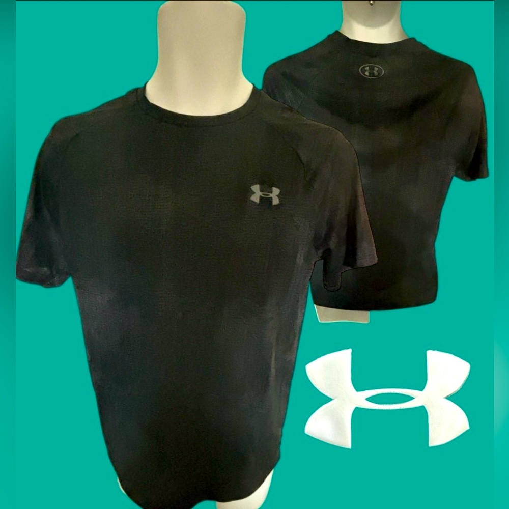 Under Armour UA Men’s SMALL S Black Tech Tee Moisture Wick Logo Shirt EUC